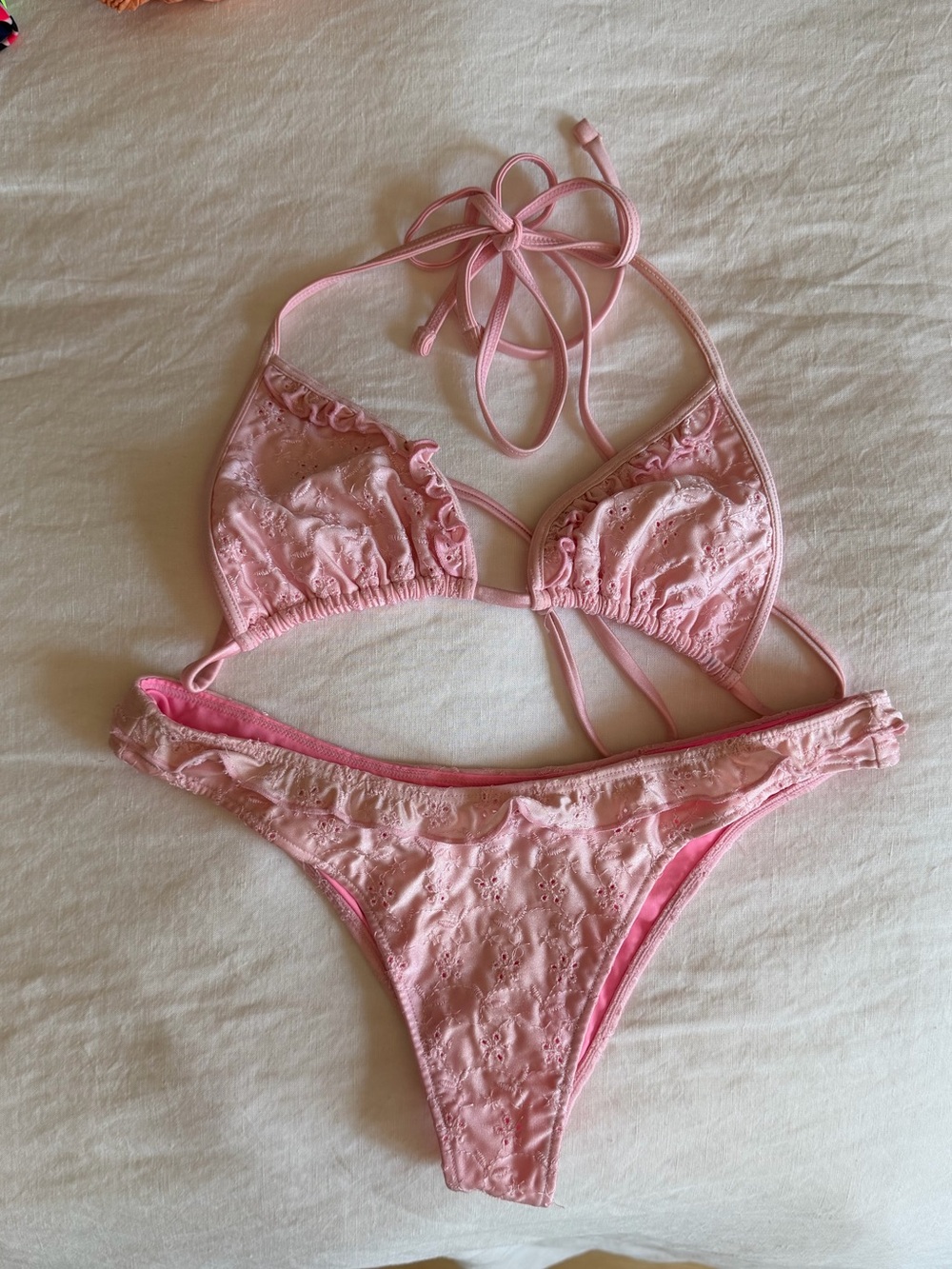Frankie's Bikinis Pink Eyelet Ruffle Bikini